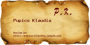 Pupics Klaudia névjegykártya